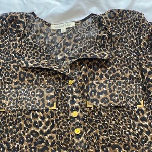 Wishful Park Leopard Print Gold Accent Blouse